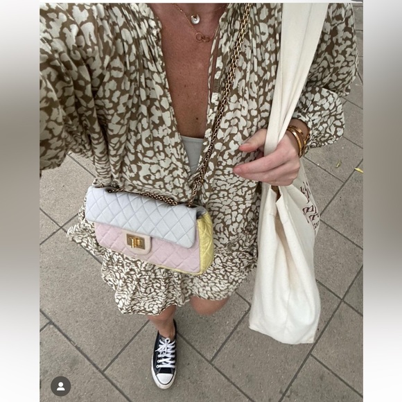 H&M hm Tiered Patterned Wide-cut V neck Tunic Mini Dress Cotton Cover Up XS NWT - Picture 2 of 16